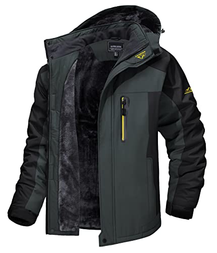 Image of MAGCOMSEN Mens Waterproof Jackets Winter Thermal Parka Coats for Men Fleece Skiing Snowboard Jacket Men Multi Pockets Outdoor Work Rain Coats for Men Jacket Grey Black, M