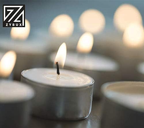ZYBUX - Tea Lights Unscented Candles Pack with Metal Cups up to 7-Burning Hours White Candles for Indoor and Outdoor Used for Decorations | Tea Light Candles Home Decor 3.7Cm x 2 cm - 20g (50 Pack)