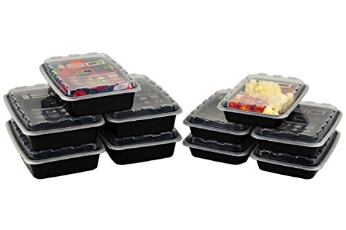 ISO Meal Prep Containers with Lids, Certified BPA-Free, Stackable , Reusable Microwave, Dishwasher, Freezer Safe - 12/28 oz, 5 of each, 10 Count (BLACK)
