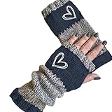Generisch Winterwarme, gestrickte, modische Thermohandschuhe mit Herzstickerei für Damen und Herren (Blue, One Size)