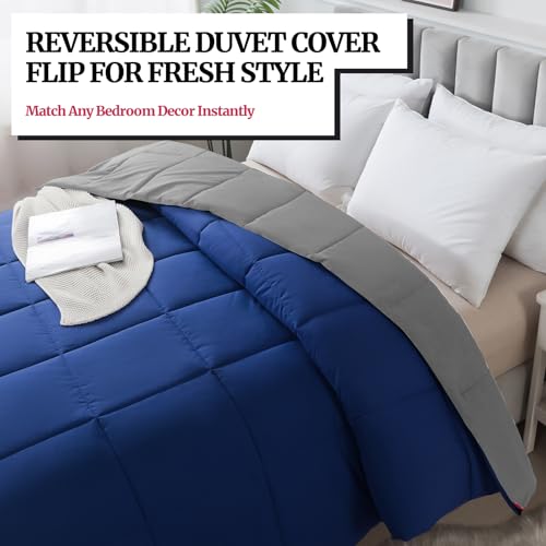 Down Alternative Bedding Comforter King Size - All-Season Soft Reversible Microfiber Bedding Comforter - Lightweight & Machine Washable (Dark Gray/Dark Blue, King (U.S. Standard)) — view 2