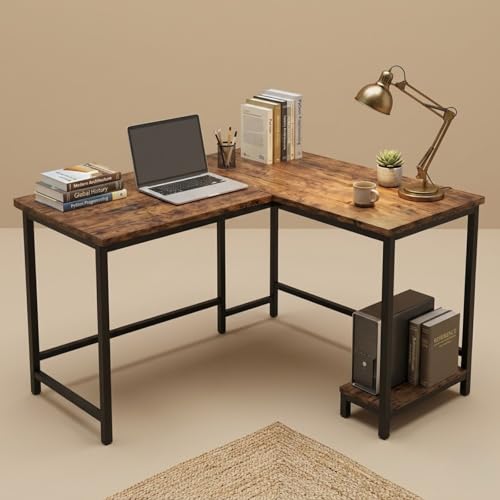 Image of L Shaped Computer Desk for Home Office | Multi-Purpose Study Table & Gaming | Engineered Wood Corner Workstation for Laptop & PC | Space Saving Desk | Rustic Brown | 130X50X75cm