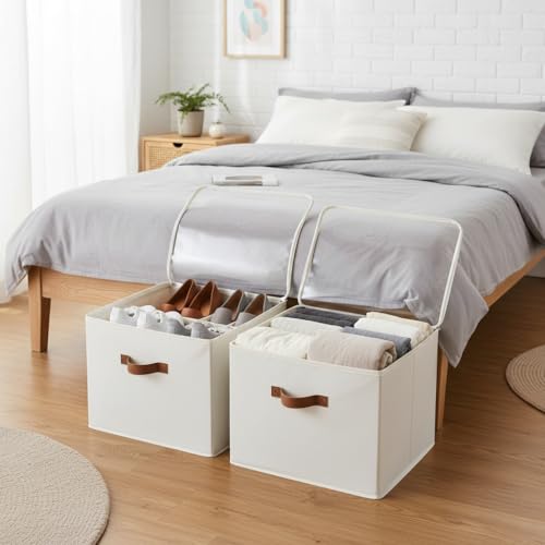 Image of HomeEssentials Multipurpose Transparent Storage Box with Handles - Clear, Foldable Organizer for Blankets, Comforters, Clothes, Shoes & Bedroom Storage. (Pack of 2)