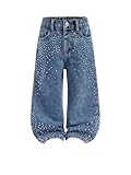 Verdusa Toddler Girl's Rhinestone Sparkly Wide Leg Jeans Streetwear Denim Pants with Pockets Medium Wash 4 Years