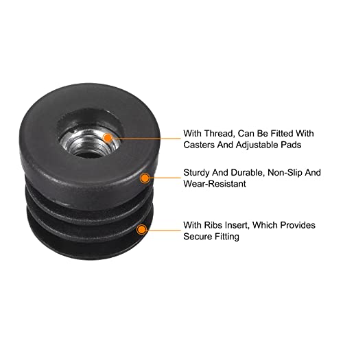 Image of uxcell 12Pcs Inserts for Round Tubes with M8 Thread, for 25mm /0.98 inch OD Round Tube, Round Black Plastic Plug Caster Insert Chair End Caps Furniture Leg Plug