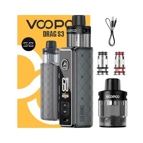 Voopoo Drag S3 Vape Kit [Metal Grey] - Available in 7 colours - 2A Fast Charge 3000mAh Battery 60W Output 0.96 TFT Side Fill - Compatible with PnP X DTL/MTL & PnP X Coils - No Nicotine