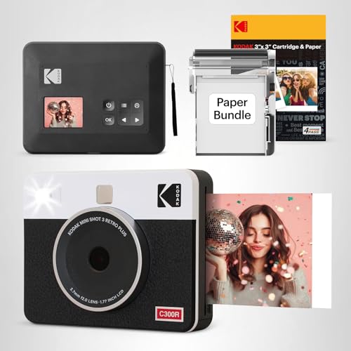 Miniatura 10 de Kodak Mini Shot 3 Retro 4pass 2-En-1 Cámara Instantánea E Impresora De Fotos 7,6x7,6cm Pack Con 38 Hojas 8 Hojas Iniciales 30 Hojas , Blanco
