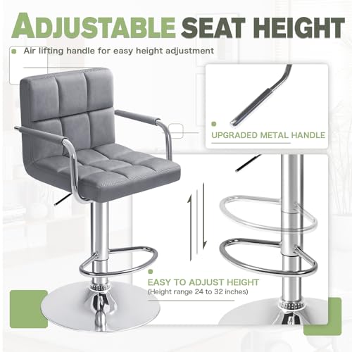 Furmax Set de 2 Butacos con Apoyabrazos Modernos de Terciopelo Giratorios y Ajustables con Base y Asiento Grandes en Color Gris miniatura 6