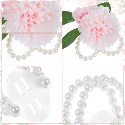 4 Pcs Corsage Wristlet Band Elastic Pearl Wrist Corsage Wrist Corsage Bracelets for DIY Handmade Prom Wedding Party (White)3