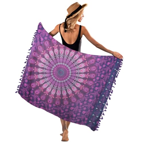 DiULi Beach Wrap Sarong for Women Bohemian Chiffon Sarong Bikini Cover Up,Beach Skirts,Wrap Skirts,Swimsuit Cover-Ups,Summer Holiday Beach Skirts,Shawls,Scarf Beachwear(Purple) - Image 9