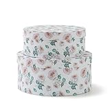 Soul & Lane Oblong Decorative Cardboard Storage Boxes with Lids, Set of 2 Floral Keepsake Boxes for Women, Oval Nesting Storage for Gifts, Home Decor, Organizing, Garden Roses