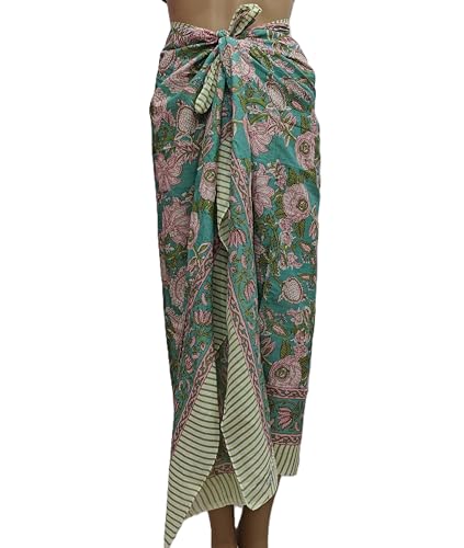 Rastogi Handicrafts 100% Cotton Hand Block Print Sarong Womens Swimsuit Wrap Cover Up Long (73" x 44")