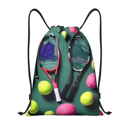 MyPiky Divertidas raquetas de tenis y pelotas de tenis con cordón, bolsas con cordón, bolsas de cuerda, bolsas de cuerda, gimnasio, compras, yoga, deportes, playa, para hombres y mujeres, talla S