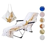 Nessuna scorrimento: Questa fodera per sedia da spiaggia non scivolerà. Con la tasca superiore per coprire la sedia da piscina e gli anelli elastici nella parte inferiore per collegare la sedia, Renditi più sicuro sul lettino per goderti il ??sole tutto il giorno, comfort e relax.
