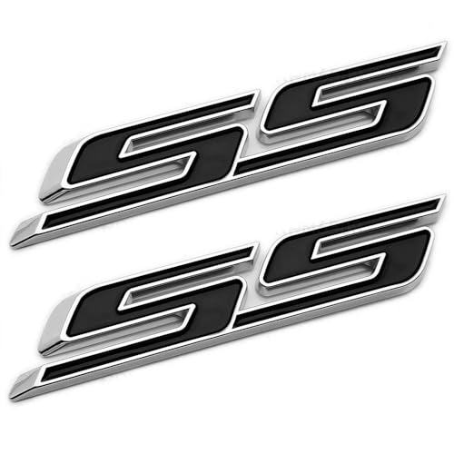 Image of 2Pcs Slant SS Emblems Side Car Badge Decal Compatible with Chevy Camaro Impala Malibu Holden 2010-2026 (Chrome Black)
