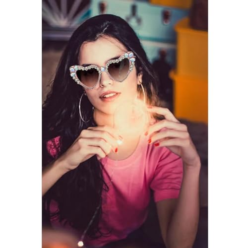 LJCZKA Luxury Rhinestone Heart Sunglasses for Women Sparkling Crystal Love Sun Glasses Bling Party Festival Sunglasses2