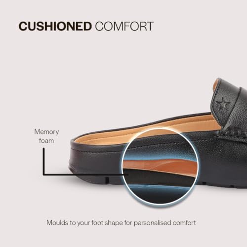 Image of FAUSTO Mens Formal Penny Loafer-Style Back Open Shoes | Casual Embossed Mule Design for Work, Party & Everyday Style | Soft Cushioned Insole