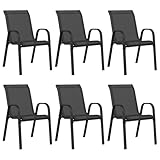 PTUGUOF Schwarz Textilene Stapelbare Gartenstühle 6 STK., Wasserabweisende Balkonstühle mit pulverbeschichtetem Stahlrahmen, platzsparend stapelbar für Terrasse und Außenbereich, bis 110