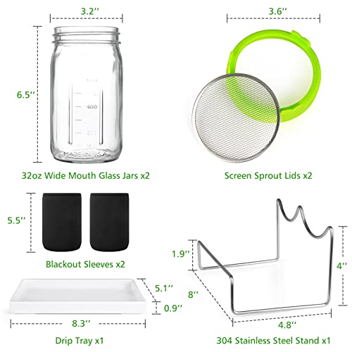 Kitmiido Seed Sprouting Kit, 2 Large Wide Mouth Mason Jars with Sprout Lids, Blackout Sleeves, Drain Tray, Stainless Steel Stand, Sprouts Growing Kit for Bean, Broccoli, Alfalfa (Yellow+Green) by Kitmiido - Image 3