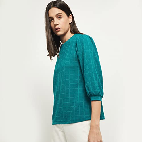 Image of Max Women Checked Round Neck Regular Fit Top