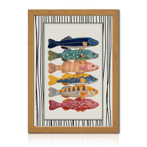 Colorful Fish Framed Wall Art Eclectic Coastal Decor 8 x 10 Inch