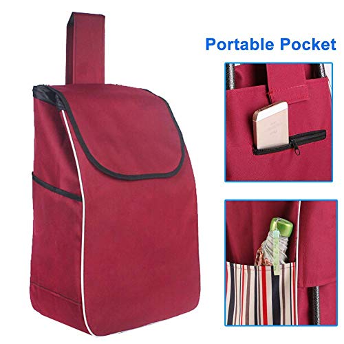 Einkaufswagen, Zusammenklappbarer Großer Und Leichter Einkaufstrolley Mit Abnehmbarer Tasche, Maximale Tragkraft 50 Kg, 39,4 L,Rot – Bild 4