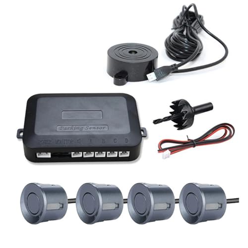 12V 22mm Car Parking Sensor Kit Universal 4 Sensors Buzzer Reverse Backup Radar Sound Alert Indicator Probe System Grey