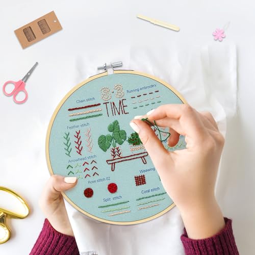 Image of KintKita Embroidery Kit for Adults Beginners, 3 Stages to Learn 31 Basic Embroidery Stitches Practice Cross Stitch Kits for Beginners with Embroidery Patterns, Hoop,Threads,Tools