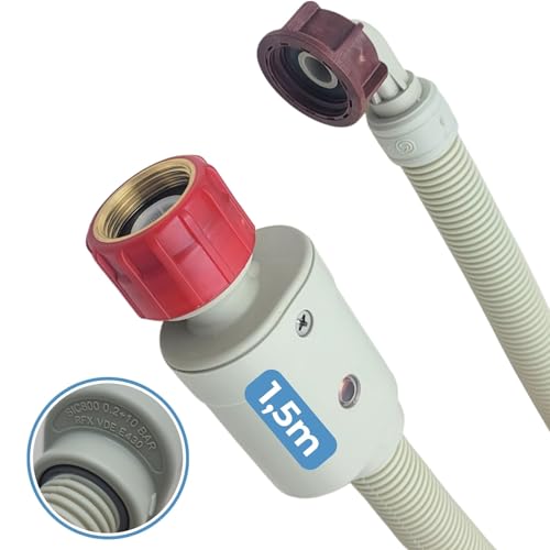 LICHTBLAU Manguera Aquastop I 1,5 m I 2796 con rosca metálica Manguera de seguridad con certificación VDE para lavadoras, lavavajillas I 3/4 de longitud incluida válvula de seguridad
