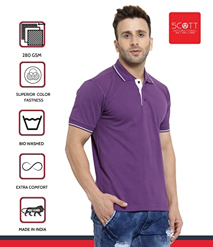 Image of Scott International Men's Regular Fit Organic Cotton Polo T-Shirt (Purple with White, 2XL)