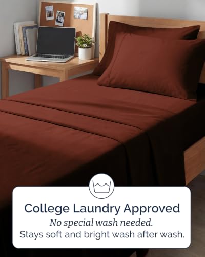 Image of Twin XL 4 Piece Sheet Set - College Dorm Room Essentials - Oxblood