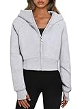 Oyamiki Fashion Womens Zip Up Hoodie Long Sleeve Fleece Jacket Y2k Cropped Hood Sweatshirt Casual Grey Hoodies for Leggings L