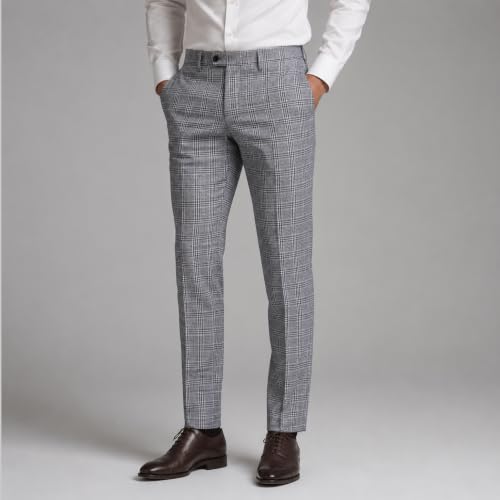 Image of BIGREAMS Unstitched Checkered Suiting Luxury Pants Fabric for Men - 1.5 Meter Pant Piece | Premium Blended Material | Soft Finish | Ideal for Formal Trousers