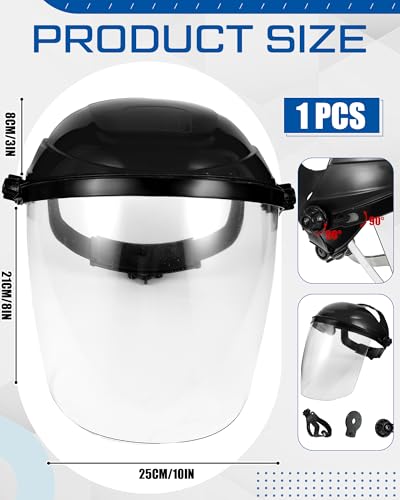 Tellegloww SAFETY Face Shield for Grinding and Cutting with 3 Pcs Clear Impact Resistant Visor Full Face Shield Mask with Ratchet Headgear for Grinding, Isolation, Weed Whacking, Industrial Use - Thumbnail 2