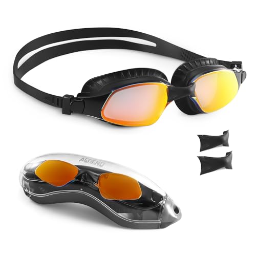 Aegend Swim Goggles, Swimming Goggles with Upgraded Anti-Fog Technology, No Leaking Soft Silicone For Adult Women Men Youth, Orange