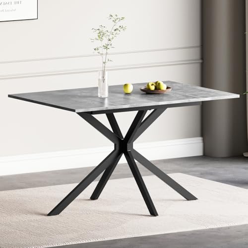 Luxstein Extendable Dining Table, 120-160 cm Grey Concrete Effect Rectangular Kitchen Table for Dining Room, Kitchen, Restaurant
