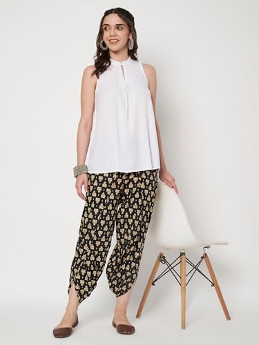 Image of 9rasa Women's Cotton Solid Harem Dhoti Pants for Casual FusionWear Workwear