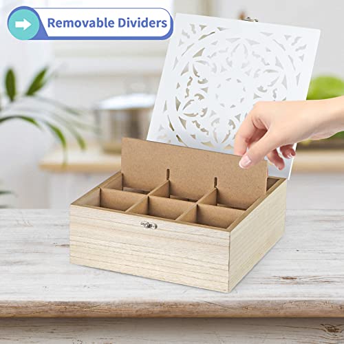Moligou Wood Tea Bag Organizer, Tea Storage Box With Floral Pattern Lid, 9 Compartments, Tea Bag Holder For Cabinet, Pantry #TOP4