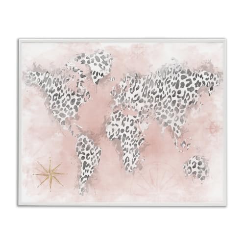 Glam Cheetah Continent Shapes Map, 11 x 14 Inch Framed Giclée Print