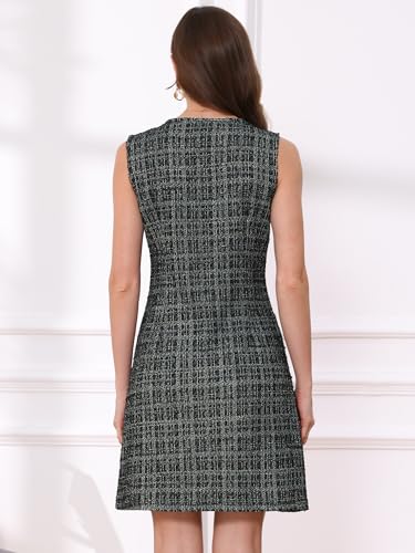 Image of Allegra K Tweed Dress for Women Elegant Plaid Sleeveless Business Casual Above the Knee Dresses