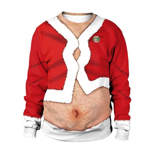GRAJTCIN Unisex 3D Graphic Ugly Christmas Sweater Funny Belly M