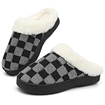 UBFEN Womens Slippers Classic Plaid Winter Warm with Memory Foam Fluffy House Shoes Platform Indoor Bedroom