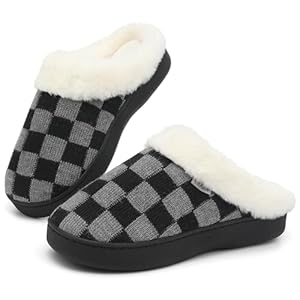 UBFEN Womens Slippers Classic Plaid Winter Warm with Memory Foam Fluffy House Shoes Platform Indoor Bedroom
