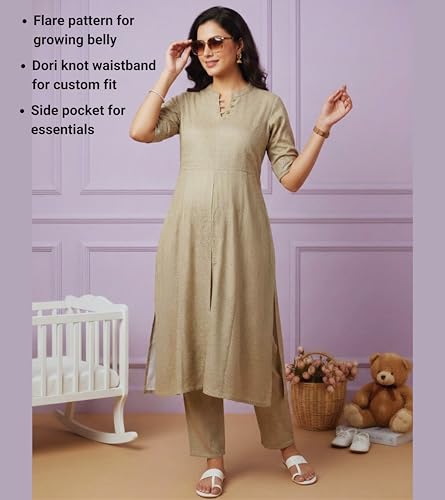 Image of DUMMY SHAPE Feeding Dresses for Women Full Set | Cotton Blend Maternity Kurta Pant Suit with Dual Nursing Zippers, Side Pocket to Pre & Post Pregnancy | Mom to Be Gifts