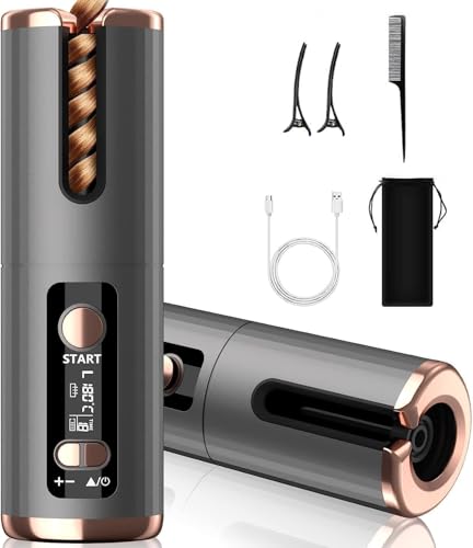Rizador de Pelo Automático sin Cable, Rizador Pelo Ondas 6 Niveles Temperatura y Temporizador, Recargable USB con Batería de 5000 mAh, Pantalla LCD Inteligente para Casa Viaje Boda Fiesta Campamento Rizador de Pelo Automático sin Cable, Rizador Pelo Ondas 6 Niveles Temperatura y Temporizador, Recargable USB con Batería de 5000 mAh, Pantalla LCD Inteligente para Casa Viaje Boda Fiesta Campamento