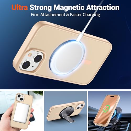 Image of SUPFINE Magnetic for iPhone 15 Case (Compatible with MagSafe) (Military Grade Drop Protection) Slim Translucent Matte Shockproof with Anti-Fingerprint Phone Case, Sand Pink
