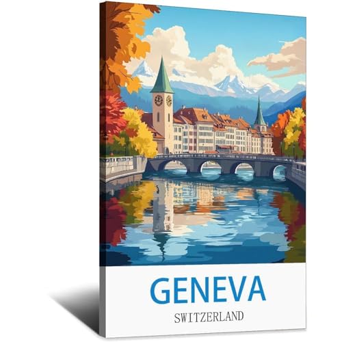 Poster Genève Suisse vintage 20x30 cm idéal pour décorer un salon ou bureau