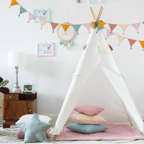 AUNHOKE Wimpelkette Kinderzimmer, 2,6m Musselin Baumwolle Stoff Wimpelkette, Girlande Kinderzimmer Deko zum Aufhängen, Wanddeko Geschenk, Geburtstag für Party, Babyzimmer Hausbett Dekoration