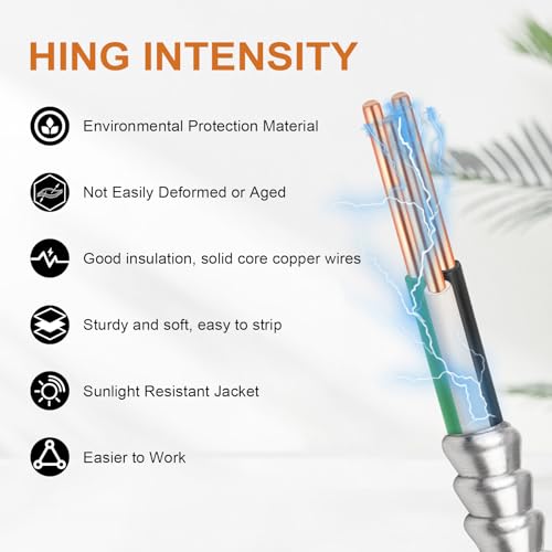 Image of MOOKEERF 14 /2 MC Cable with Ground - 200FT Pure Copper 14AWG /2 Metal Clad Wire with Aluminum Armor 14 Gauge 2 Conductor Type MC Alum Cable