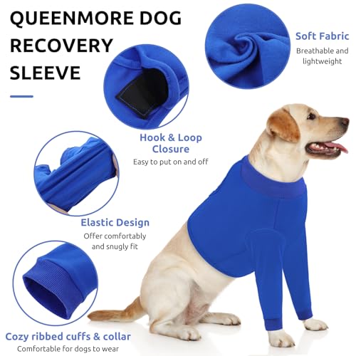Image of Queenmore Dog Surgery Recovery Sleeve for Front Leg, Breathable Dog Recovery Sleeves After Surgery, Cozy Long Sleeve Dogs Shirt, Alternative to Cone of Shame, Blue, XL